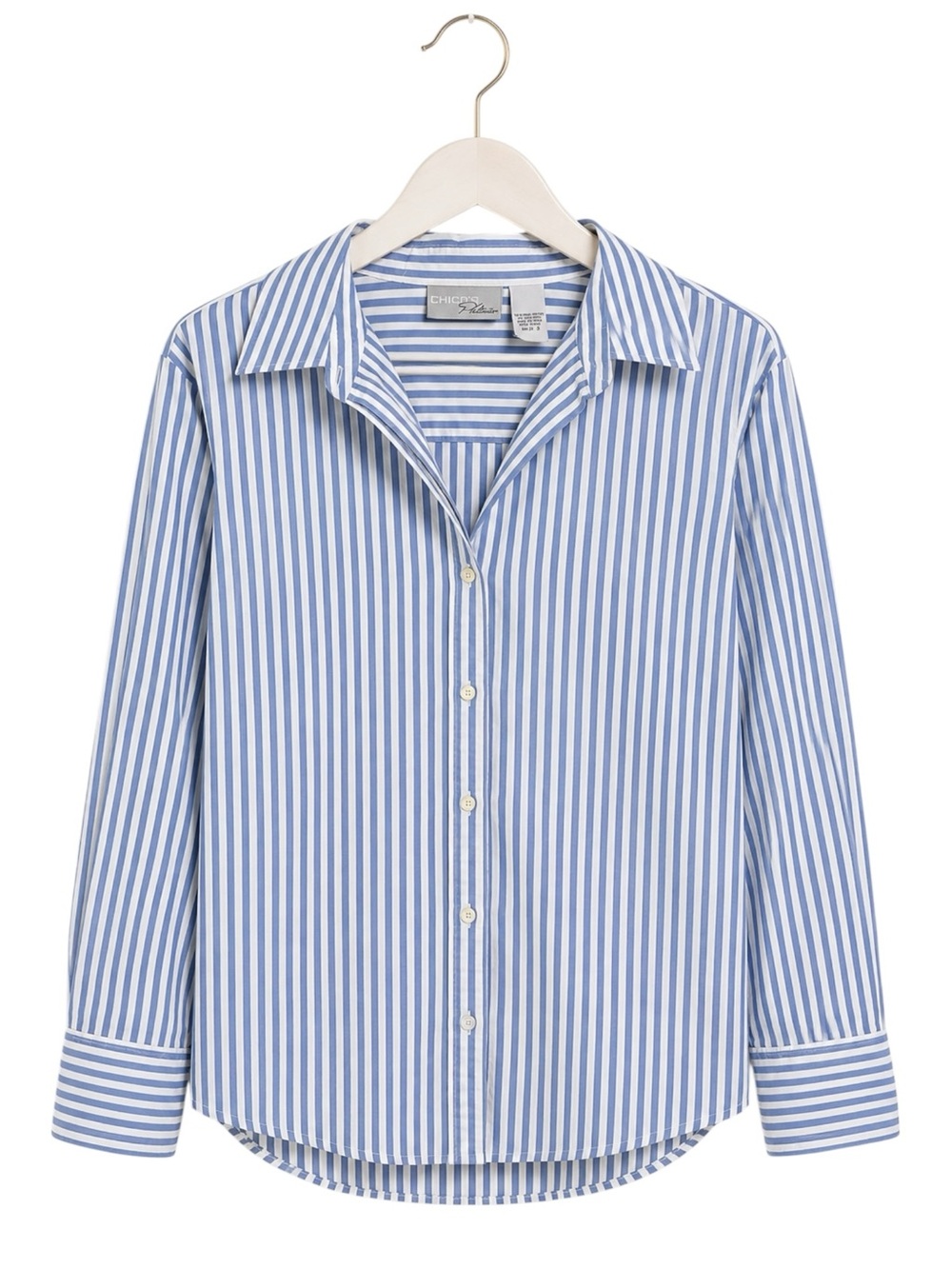 Chico’s Platinum Blue White Stripe Button Front Shirt XL Size 16 Nautical Travel
